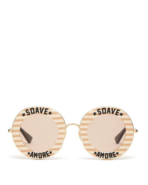 GUCCI Metal Acetate Striped Soave Amore Round Frame 